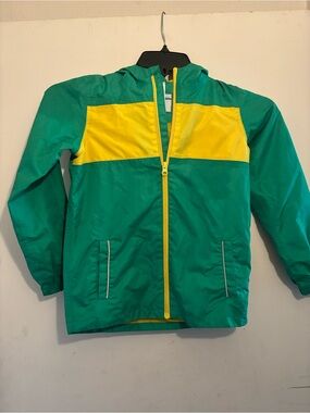 Kids Green and Yellow Hooded Rain Jacket